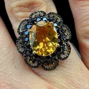 NEW Large Real Citrine in Black Spinel RH